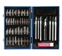 Velleman Juego de corte de precisión, con soportes, cuchillas, agujas y piedra de afilado, 53 piezas