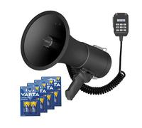 Velleman Potente megáfono de 50 W con Sirena incorporada, 700 Segundos de grabación, Control de Volumen, Bluetooth, micrófono de Mano y Puerto USB, Alcance: MAX. 1200 m, Negro Mate