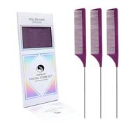 Vellen Hair Peines profesionales de cola de rata de 9 pulgadas para estilistas, material PEI resistente al calor y antiestático, peine de cola de pin con acero inoxidable largo, paquete de 3 (morado)