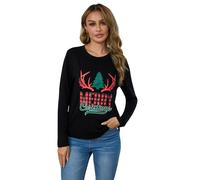VellnaMiee Camiseta Navideña para Mujer con Diseño de Merry Christmas - Regalo Divertido y Original para Mujeres, Manga Corta y Cuello Redondo Negro L