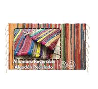 VELLORA Alfombra de Retales Reciclados Chindi 50x80cm -Alfombras de casa Algodon Multicolor, Ecológica, Lavable - para Cocina, Salón o Dormitorio