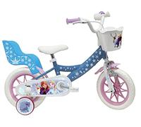 Vélo ATLAS Bicicleta de 12 Pulgadas para niña, diseño de Frozen, con 1 Freno, Cesta Delantera, portamuñecas traseras, Guardabarros, cárter y estabilizadores, Niñas, Azul Celeste, 12''