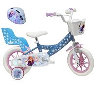 Vélo ATLAS Fahrrad 12 Zoll Mädchen Frozen Ausgestattet mit 1 Bremse, Korb Vorne, Puppentür Hinten, Schutzblech, Gehäuse und Stabilisatoren + Eiskönigin Helm Bicicleta Infantil Pulgadas Casco