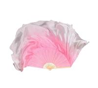 Velo de abanico de baile grande de seda Real, un par de accesorios for disfraz de danza del vientre, accesorios de bailarina con gradiente fluido Para Grandes Actuaciones(WHITE,2pcs Right Hand)