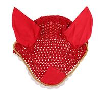 Velo de algodón suave de ganchillo transpirable con orejas para caballo, color rojo