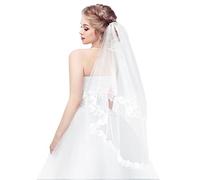 Velo de novia de 2 niveles para mujer, velo corto de encaje de tul con peine para novia, despedida de soltera, boda (, 35)