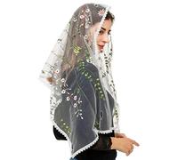 Velo de novia de boda bordado floral chal floral transparente chal bufanda de la iglesia chal envolturas para las mujeres hiyab bufanda cubierta de la cabeza, W