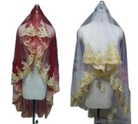 Velo de novia de tul con borde de encaje dorado, 1,8 m de largo, accesorios de boda personalizados, color