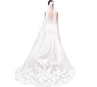 Velo de Novia de una Sola Capa Lianshi Bridal Veil Encaje Bordado Novia Suministros 3m (Ivory)