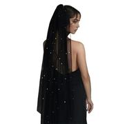 Velo de Novia Elegante Black Wedding Veils With Rhinestones Crystal Beading Short Bridal Veil With Comb Sparking Accessories For Brides