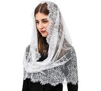 Velo de novia para boda, velo de encaje, velo católico de mantilla, velo de iglesia musulmana, para novia, iglesia, Halloween, cosplay, fiesta, 150 cm, Blanco-60cm Largo, Talla única