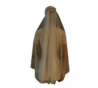 Velo de novia, Velo de novia corto de una sola capa de tul con perlas y diamantes de imitación for la cabeza, velo de boda for la iglesia, velo for despedida de soltera