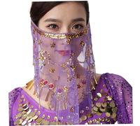 Velo facial translúcido para danza del vientre con lentejuelas y borla ajustable. Traje de danza del vientre con correa para presentaciones en el escenario, fiestas temáticas y atuendo de bailari