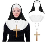 Velo Monja + Babero + Cruz Para Disfraz De Monja Niña O Mujer. Pack x3 para Accesorios Disfraz Monja Halloween. Gorro De Monja Terror O Miedo. Velo Para Hombre. Complementos Para Disfraces Halloween.