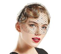 Velo Negro con 50 Clips para Halloween y Bodas - Diadema de Malla para Fiestas Retro y de Café - Marrón, 32