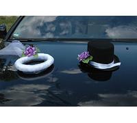 Velo y Sombrero Auto Joyas Novios decoración de Rosas Decoración Auto Joyas Boda Car Auto Wedding Deko Coches (Lila)