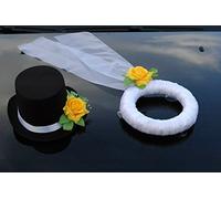Velo y Sombrero Auto Joyas Novios decoración de Rosas Decoración Auto Joyas Boda Car Auto Wedding Deko Coches (Amarillo)