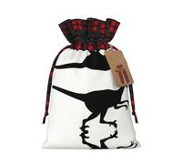 Velociraptor - Bolsa de Navidad a cuadros a juego con estampado de dinosaurios con cordón, 4.7 x 6.9 pulgadas para Navidad, Halloween