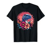 Velociraptor Cabeza Con Flores Puesta De Sol Camiseta