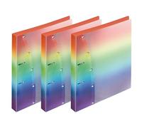 VELOFLEX 1141404-3 - Carpeta de anillas Rainbow Diamond DIN A4, 3 carpetas escolares con mecanismo de 2 anillas, carpeta de anillas de PP