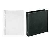 Veloflex 4360500 - Fundas para documentos (PP, DIN A6, transparente, 50 unidades & 4167080 - Archivador con anillas, negro