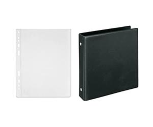 Veloflex 4360500 - Fundas para documentos (PP, DIN A6, transparente, 50 unidades & 4167080 - Archivador con anillas, negro