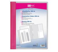 VELOFLEX - Carpeta de anillas DIN A4 de PVC rosa | Con tapa frontal transparente, bolsillo transparente, bolsillo longitudinal de 10 cm, apto para DIN A4 y fundas para folletos
