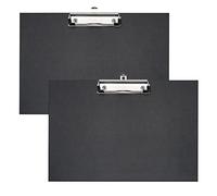 VELOFLEX - Portapapeles A4 horizontal con pinza metálica, 2 uds., negro | Con pinza metálica niquelada, ojal de suspensión, anchura de sujeción de hasta 14 mm, lámina de PP con textura de lino