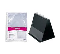 VELOFLEX A410108 - Rotafolio de mesa DIN A4 apaisado, negro, incl. 20 fundas transparentes, carpeta de presentación con anillas, mecanismo de 4 anillas redondas de 20 mm