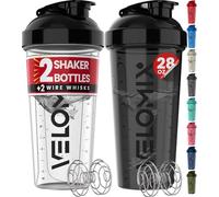 VELOMIX Paquete de 2 botellas mezcladoras de proteínas de 28 onzas para mezclas de proteínas, 2 batidores de alambre, vasos mezcladores a prueba de fugas para batidos de proteínas, paquete de botellas