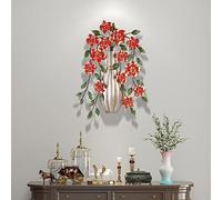 VELOMY Adornos Pared Metalicos, 3D Flor Roja Esculturas Decoracion Pared Metal Hierro Forjado, Cuadros Decorativos para Salon Dormitorios Comedor