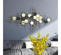 VELOMY Decoracion Pared Metal Dorado y Negro, 3D Grande Esculturas de Pared de Hierro Forjado, Adornos Pared Metalicos, Cuadros Decorativos de Metal Modernos, Regalo de Inauguración