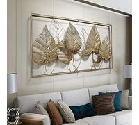 VELOMY Decoracion Pared Metal Hojas Doradas, 3D Grande Esculturas de Pared de Hierro Forjado, Adornos Pared Metalicos, Cuadros Decorativos de Metal Modernos, Regalo de Inauguración