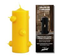 Velón Amarillo 7 Mechas para Rituales de Limpieza, Suerte y Éxito Personal • 16 cm Alto x 5,5 cm Ancho • Vela Esotérica para Claridad Mental, Estudios y Prosperidad