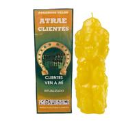 Velón Atrae Clientes | Velón Ritualizado para Atracción de Ventas, Ingresos, Compras, Abundancia y Prosperidad | Con Bolsita con Polvos Dorados, Aceite Litúrgico e Instrucciones con Oración.