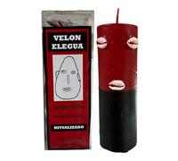 Velón de Elegguá para Protección | Velón Ritualizado Hecho a Mano de Elegua para Proteger Energéticamente y Espiritualmente | Vela Roja y Negra con Conchas Incrustadas, Semillas, Pergamino y Oración.