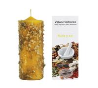 Velón Herbóreo Ruda y Sal - Vela Amarilla con Hierbas Naturales para Limpieza y Protección Energética | Ritual Esotérico con Ruda y Sal | Incluye Oración e Instrucciones