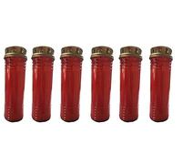 Velón litúrgico con tapa de cera de parafina. Hasta 6 días de duración. Calidad extra. Ideal para iglesias, cementerios, tumbas...Sin perfume. Velón Santo (6, Rojo, 20 cm)