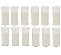 Velón litúrgico de cera de parafina. Hasta 6 días de duración. Calidad extra. Ideal para iglesias, cementerios, tumbas...Sin perfume. Velón Santo (12, Blanco, 14 cm)