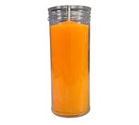 Velón Naranja para Buena Energía, Alegría y Coraje. Duración aproximada de 3 días y 13x6cm. Incluye funda ignífuga transparente.