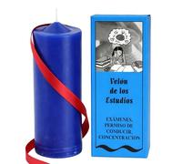 Velón Preparado para Estudios Azul - Vela Ritualizada para Exámenes, Oposiciones y Carnet de Conducir | Hecho a Mano con Hierbas | Incluye Instrucciones y Oración