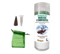 Velón Ritualizado de Nuevos Comienzos, Verde y Blanco, 17 cm, con Kit de Ritual