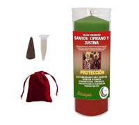 Velón San Cipriano y Santa Justina Verde y Rojo | Cono de Incienso + Aceite Ritual para Ungir