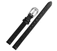 VELORE Banda de reloj de cuero de vaca impresa en lagarto para un reemplazo de damas Mira la correa blanca roja ultra delgada 6 8 10 12 14 16 mm Entrega gratuita(Black Silver Buckle,14mm)