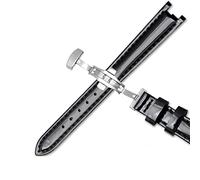 VELORE Banda de reloj de cuero genuino de vaca para 1853 T094210 Mujeres Correas de vigilancia Pulsera 12 mm con stee inoxidable Butterfly Curo(Black B,Silver clasp)