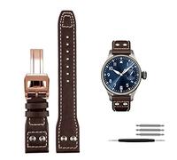 VELORE Banda de reloj de los remaches de cuero genuino para IWC Big piloto Spitfire Cow Cowide Pleging Buckle Watch Men Strap 21 mm 22 mm(Brown rose gold,21mm)