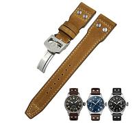 VELORE Correa de reloj de piel auténtica de 20 mm para reloj IWC Big Pilot Mark 18 Spitfire de piel de vacuno suave, Without Buckle, Acetato, Sin piedra preciosa