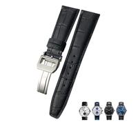 VELORE Correa de reloj de piel de becerro auténtica, 20mm, 21mm, 22mm, adecuada para IWC Pilot, correa de reloj de grano de cocodrilo portugués, negro, marrón y azul(Black square,20mm)