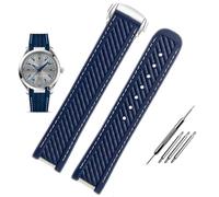 VELORE Correa de reloj de silicona de 20mm, correa de goma para reloj con extremo curvado y Metal para correa Omega Seamaster 300 AQUA TERRA AT150 8900 + herramientas(Blue silver buckle)