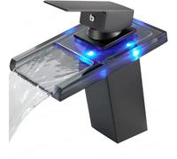 VELORE Grifo de cascada LED sensible a la temperatura, grifo de tocador de una sola palanca que cambia de color (negro)